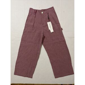 Buykud  100% Linen Trousers Pants Pink Size Medium Loose Fit Mother Pearl Button